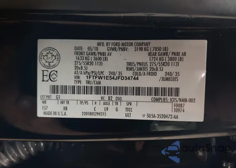 2018 Ford F-150 Xlt z USA, uszkodzony, nr VIN 1FTFW1E54JFD34744